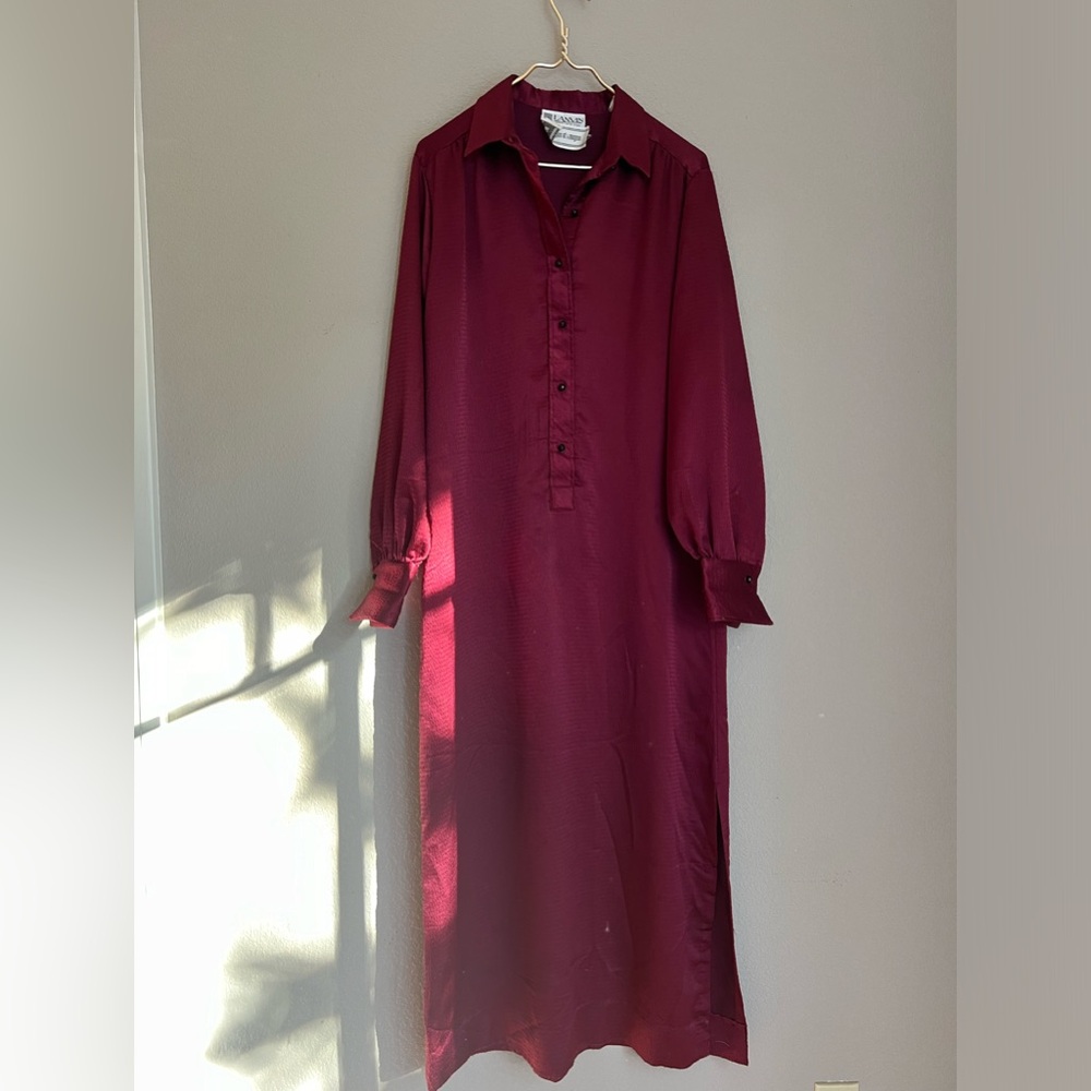 Vintage 1970s Lanvin Shirt Dress Sz 16 Shift Signature Miss Magnin Womens